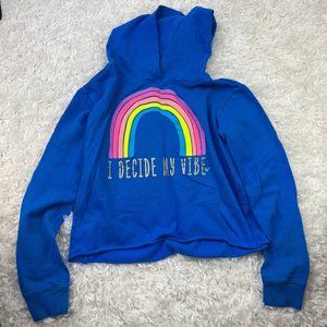 Justice Girls Sz 14/16 Active I Decide My Vibe Trend Crop Rainbow Blue Hoodie